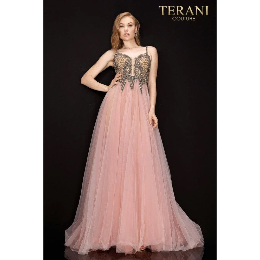 Terani Couture 2011P1070 Blush Beaded Tulle Gown | Size 4 | NWT